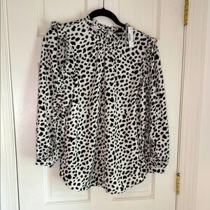 J. Crew Women’s Ruffle Sleeve Leopard Satin Crepe Blouse Medium